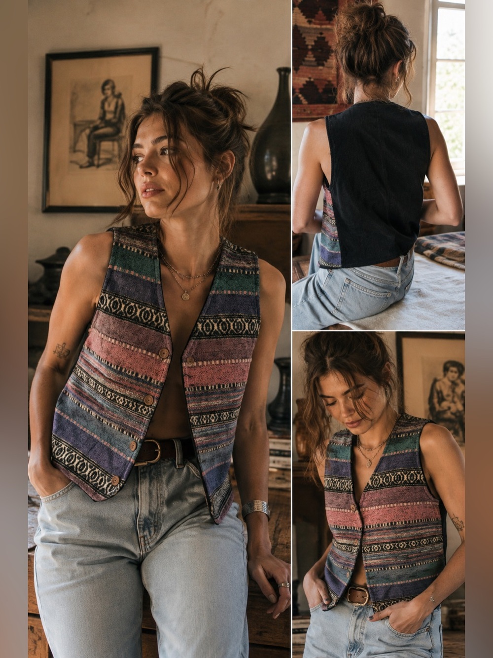 Vintage Tangibles Woven Cotton + Corduroy Vest